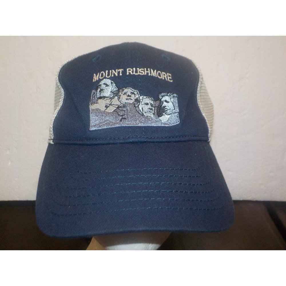 Mount Rushmore Beige/Blue Mesh Strapback Trucker Hat Triangle Sport Cap Hat